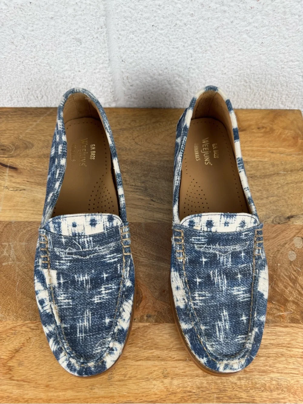 G.H. Bass Weejuns Whitney Patchwork Denim Penny Loafers Blue White Size 8 M